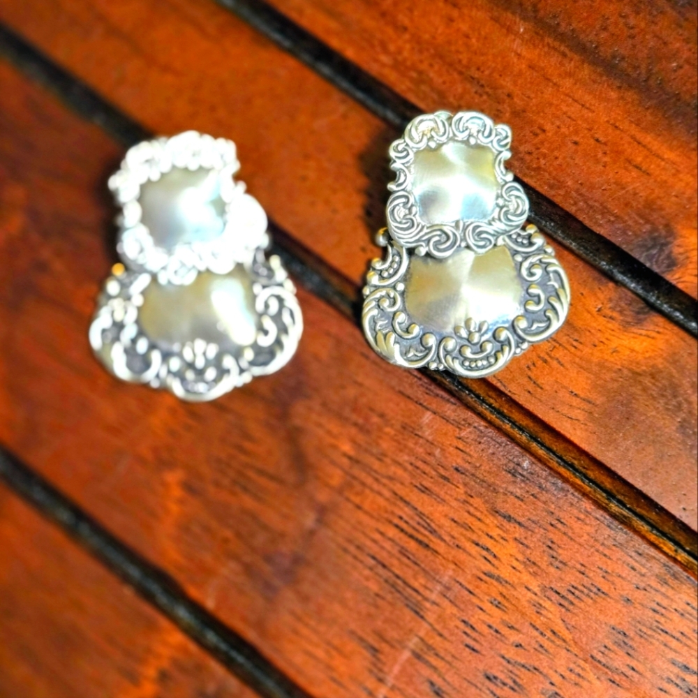 Elegant Sterling Silver Repousse Filigree Earrings